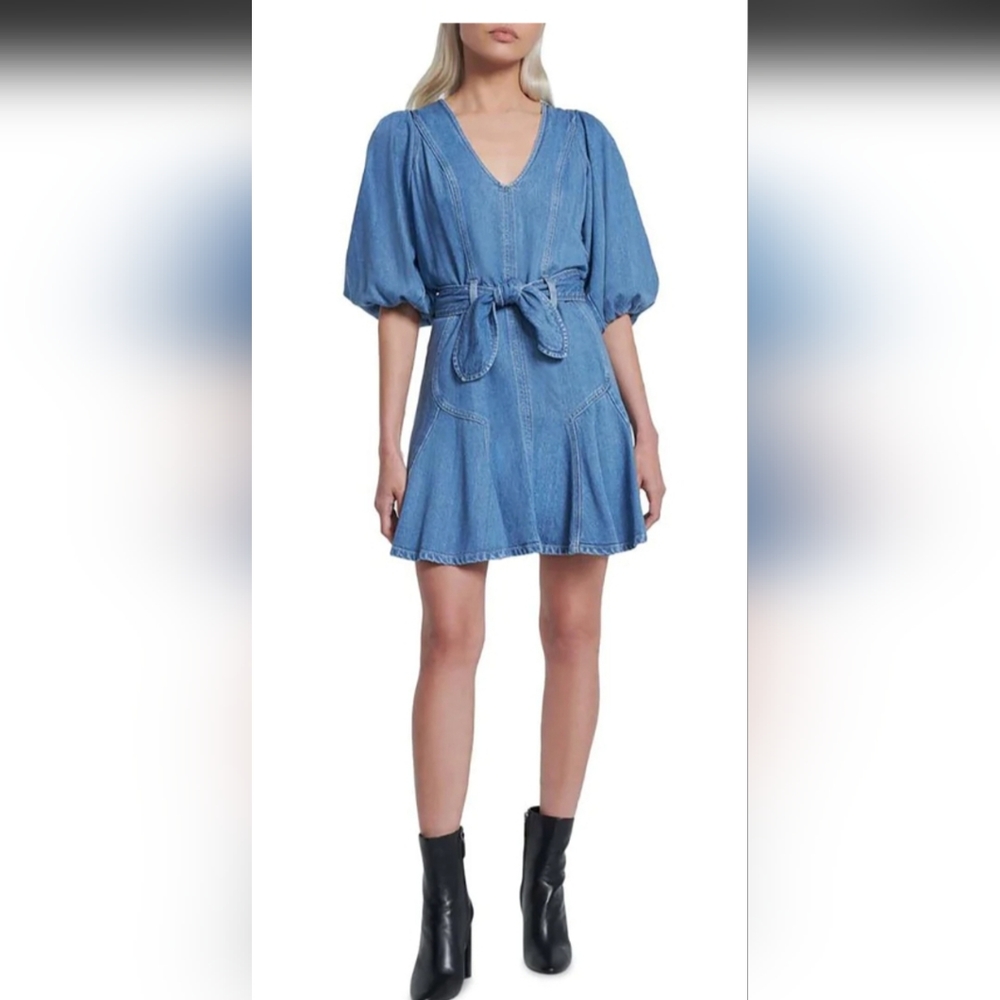 NWT sz XL 7 for all Mankind denim mini dress with puff sleeves